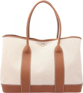 Herm&egrave;s Brown Ecru Gold Ivory Toile H Canvas Leather Negonda Leather Handbag Tote Bag (Pre-Owned)