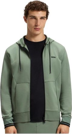 HUGO BOSS Hoodies & sweatvesten, Heren, Groen, 3Xl, Katoen, Cotton-blend hoodie met rits en streepdetails