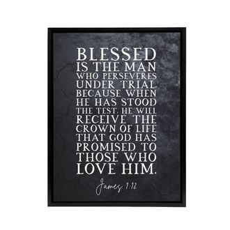 Artery8 James 1 12 Persevere Stood The Test Bible Quote Framed Canvas Wall Art Print in Grey | Size: W24 x H32