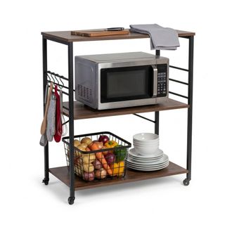 Relaxdays Relaxdays Carrito De Cocina, 3 Baldas, 6 Ganchos En S, 89x80x40 Cm, Mdf Y Acero, Estilo Industrial, Marr&oacute;n/negro