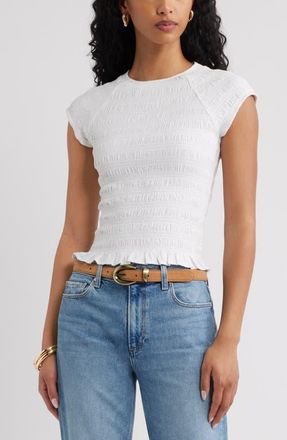 Open Edit Cap Sleeve Smocked Top in White at Nordstrom, Size Xx-Small