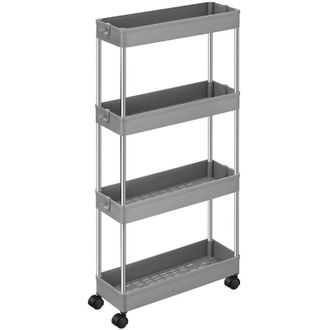 Songmics Carrito Auxiliar Con Ruedas, Carrito Cocina, Carrito De 4 Baldas, Carrito Estrecho, Para Ba&ntilde;o, Cocina, 40 X 13,5 X 86 Cm, Gris