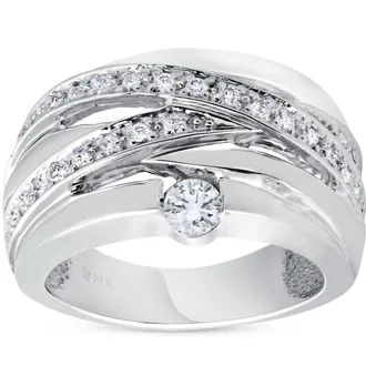 Pompeii3 3/4 ct Diamond Womens Wide Solitaire Right Hand Ring 14k White Gold Multirow Size Selectable