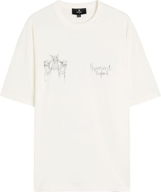 Represent Hand Drawn Thoroughbred Dogs Cotton T-shirt - Ecru - XL