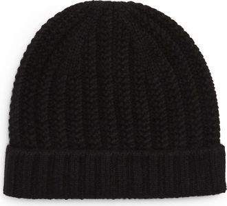 Sofiacashmere Cable Knit Cashmere Beanie in Black at Nordstrom Rack