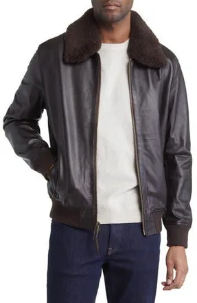 Frye Leather Bomber Jacket with Removable Faux Shearling Collar in Dark Brown at Nordstrom Rack, Size X-Large
