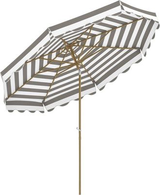OUTSUNNY Sombrilla Terraza Exterior &Oslash;268 Cm Sombrilla De Jard&iacute;n Con &Aacute;ngulo Inclinable Y Manivela Protecci&oacute;n Uv 50+ Gris Y Blanco