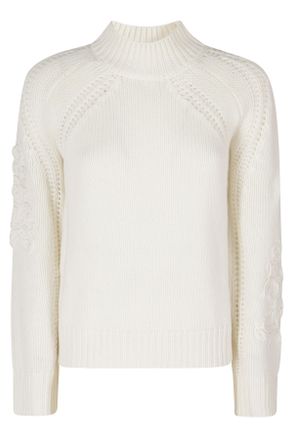 Ermanno Scervino Ribbed Ecru Wool-Cashmere Turtleneck Sweater