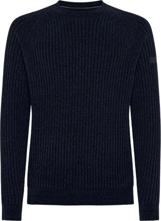 Roberto Ricci Design Geribbelde ronde hals trui van chenille - Heren - Ronde hals truien - Blauw - 2XL - Polyester - Truien & Vesten