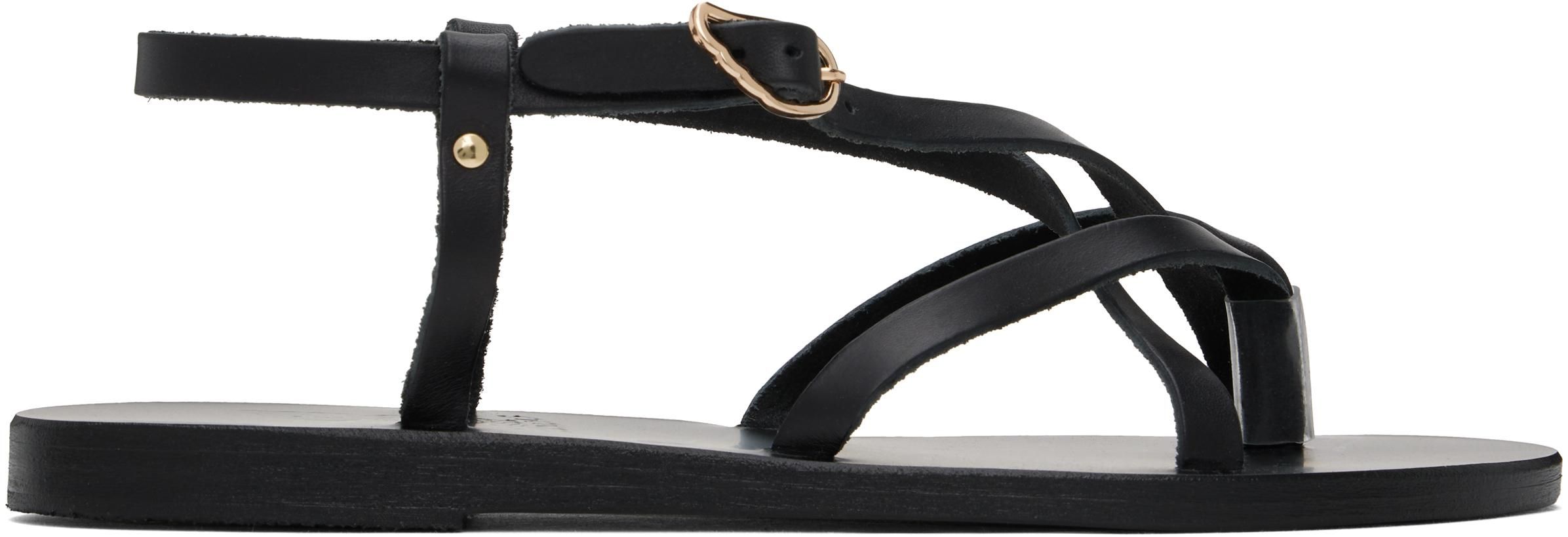 Ancient Greek Sandals: Black Leather Sandals now up to −76
