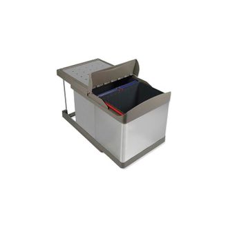 Emuca Contenedor De Reciclaje Para Fijaci&oacute;n Inferior Y Extracci&oacute;n Autom&aacute;tica En Mueble De Cocina 2x16litros, Pl&aacute;stico Y Acero Inoxidable - Emuca