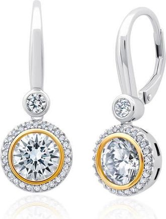 Crislu 2-Tone Halo Leverback Earrings in Pure Platinum/Clear Stone at Nordstrom