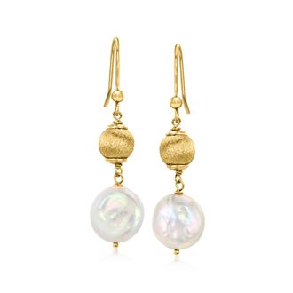 Ross-Simons Italian 13-14mm Cultured Coin Pearl Beaded Drop Earrings in 18kt Gold Over Sterling