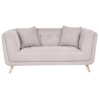 Beliani Sof&aacute; 2 Plazas De Tela Con Cojines Decorativos Patas De Madera Capiton&eacute; Estilo Retro Gris Pardo Habo