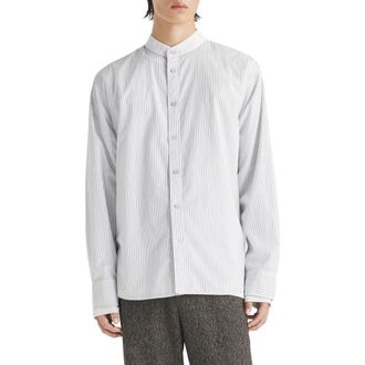 Rag & Bone Landon Oversize Pinstripe Band Collar Button-Up Shirt in Navystrp at Nordstrom Rack, Size Medium