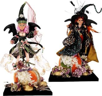 Mark Roberts Handmade Set Of 2 Witch On Pumpkins
