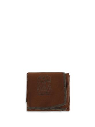 Brunello Cucinelli Silk Logo Pocket Square - Brick