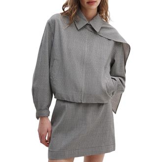 Rag & Bone Krista Windowpane Check Wool Jacket with Attached Scarf in Black Plaid at Nordstrom, Size Xx-Small