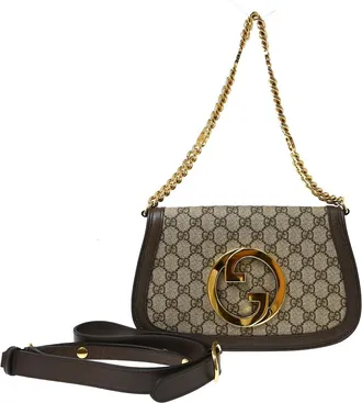 Gucci Blondie Nm Chain Flap Gg Coated Canvas Beige Canvas Handbag (Pre-Owned)