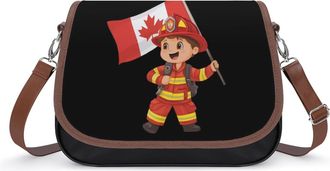 Generic Cartoon Fireman Firefighter Canada Flag Small Womens Crossbody Bags Shoulder Handbag with Adjustable Strap for Travel