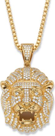 Palm Beach Jewelry Mens 2.06 Cttw. Cubic Zirconia Gold-Plated Lions Head Pendant Necklace 22