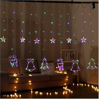 Trade Shop Trade Shop - Luci Tende Led 12 Lampade Campane Alberi Natale Decorazioni A Corrente Multicolore