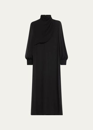 Valentino Garavani Mock-Neck Draped Silk Georgette Long-Sleeve Maxi Dress