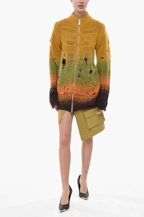 Off-white Cardigan Zip-up PUNK in Misto Mohair Degrad&egrave; Off-White
