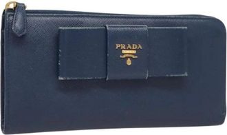 Prada Tweedehands leren portemonnees - Dames - Vintage Accessoires - Blauw - ONE Size - Leer - Vintage
