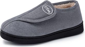 Generic Womens Corduroy Slippers Comfy Adjustable Wide Fit Memory Foam Indoor Closed-back House Shoes grey 2.5/3.5 UK