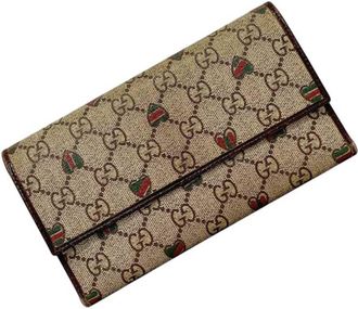 Gucci Beige Brown Pvc Leather Long Wallet (Tri-Fold) (Pre-Owned)
