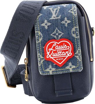 Louis Vuitton Nigo Flap Double Phone Pouch Monogram Denim And Taurillon Leather (Authentic Pre-Loved)
