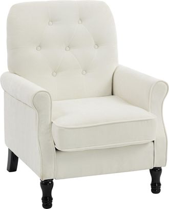 HOMCOM Homcom Sill&oacute;n Relax, Sof&aacute; Individual, Tapizado En Lino, Asiento Acolchado Grueso, Respaldo Capiton&eacute;, Patas De Madera Maciza, Crema