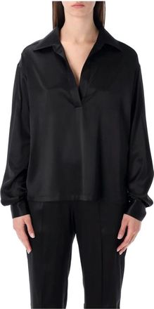 Tom Ford Stretch Zijden Satijnen Polo - Dames - Blouses - Zwart - M - Satijn - Overhemden
