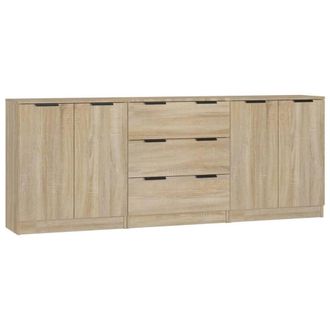 Berkfield Home 3 Piece Sideboards Sonoma Oak Engineered Wood in Light Tan