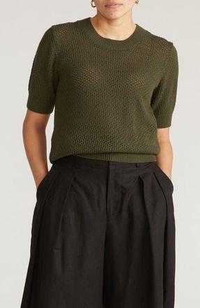 Universal Standard Rosie Cotton Pointelle Sweater in Camo Green at Nordstrom, Size Xxx-Large
