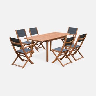 Sweeek Mesa De Jard&iacute;n De Madera Extensible, 6 Sillas