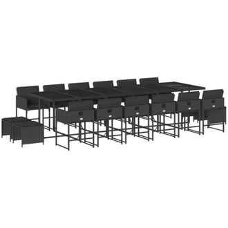 vidaXL Set De Muebles Jard&iacute;n 17 Pzas Con Cojines Rat&aacute;n Sint&eacute;tico Negro Vidaxl
