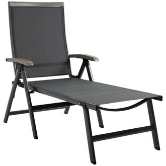 OUTSUNNY Outdoor Folding Sun Lounger w/ Adjustable Backrest and Aluminium Grey | TJ Hughes
