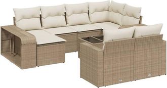 vidaXL Set De Sof&aacute;s De Jard&iacute;n 11pzas Con Cojines Rat&aacute;n Sint&eacute;tico Beige Vidaxl