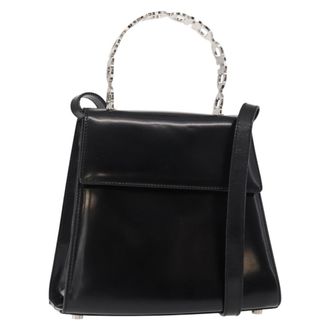 Ferragamo Gancini Handbag Leather Black Leather Handbag (Pre-Owned)