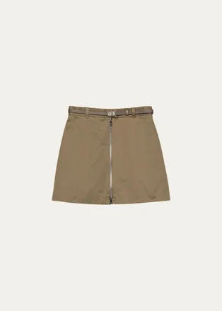Prada Belted Cotton-Blend Mini Skirt