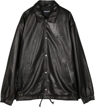 Undercover logo-appliqu&eacute; leather jacket - men - Sheepskin/Polyester - 4 - Black