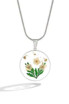 Mint & Lily Pressed Birth Flower Necklace in Silver /January Carnation at Nordstrom