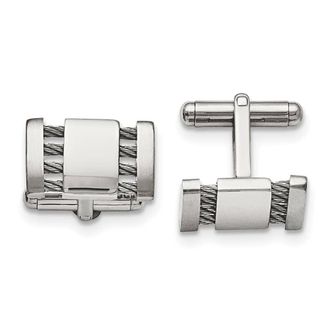 Diamond2Deal Stainless Steel Brushed and Polished with Cable Cufflinks