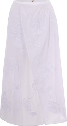 Liu Jo Textured White Midi Skirt with 3D Floral Embroidery