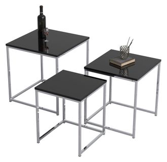 VCM Vcm - 3 Pcs Set Mesa Lateral Mesa De Centro Simple Mesa De Sof&aacute; De Metal Y Mdf Mesa De Centro - Glisal (negro)