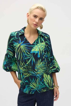 Joseph Ribkoff Tropical Print Straight Tunic In Midnight Blue/multi