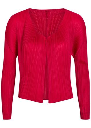 Pleats Please Issey Miyake Pleated Woven Cardigan - Red - 3