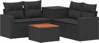 vidaXL Juego De Sof&aacute; 6 Uds. Negro Rat&aacute;n Sint&eacute;tico Y Acero Vidaxl